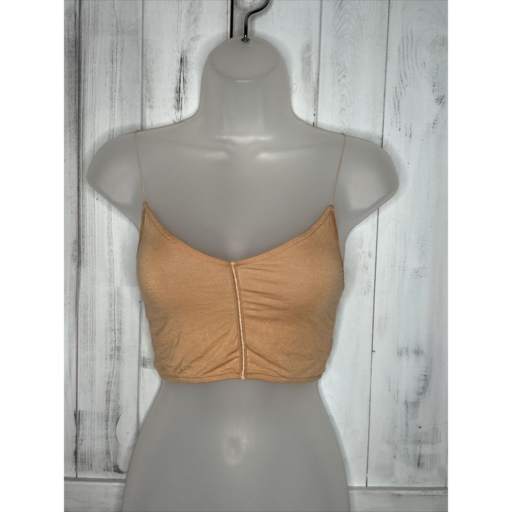 JOAH BROWN NUDE FONT SEAM CORDED LOW BACK CAMI BRA CROP BUSTIER TANK TOP  XS/S